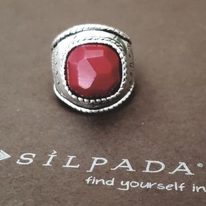 Silpada Red Coral Sterling Silver Samba Ring  R2890  Size 9.25